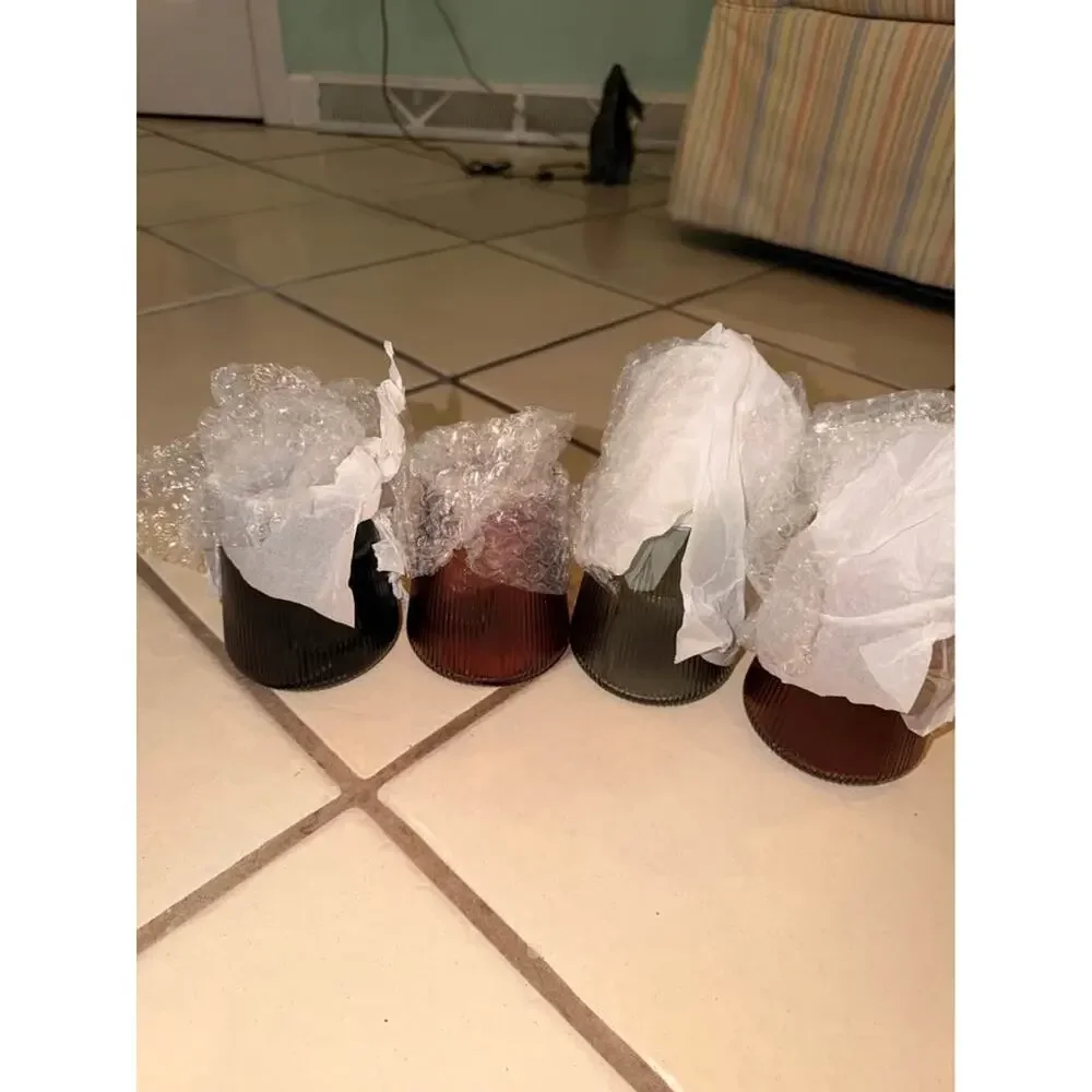 Set of 4 Ribbed Glass Stemless Wine Glasses